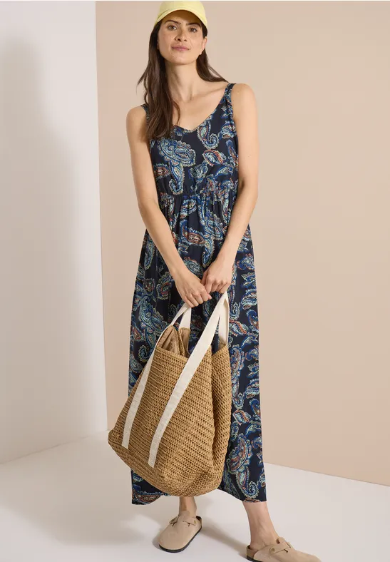 cecil Maxikleid V-Neck Print Viskose Blau