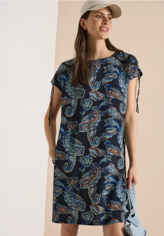 cecil Kleid Capsleeves U-Boot-Ausschnitt Viskose Print Blau