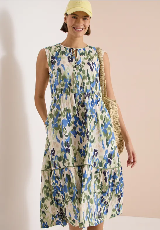 Midikleid mit Split Neck und Print