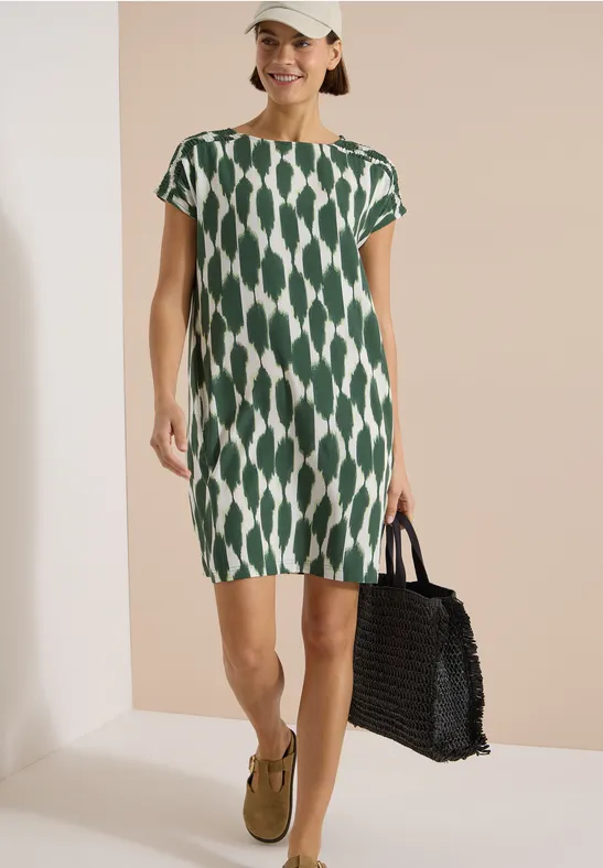 Knielanges Kleid mit Capsleeves und Print