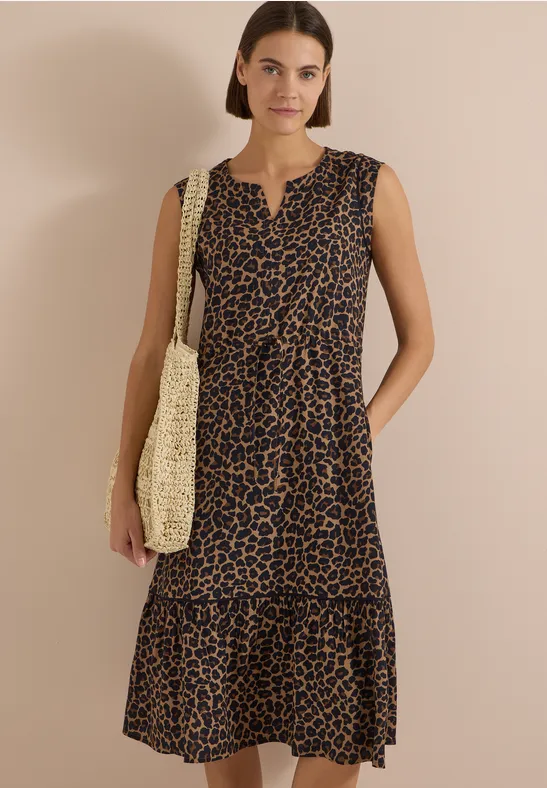 Midikleid mit Split Neck und Print