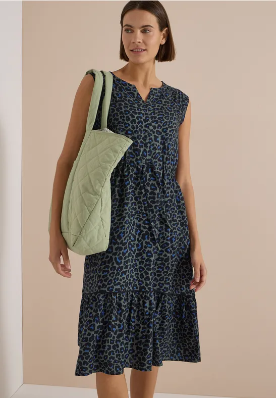 Midikleid mit Split Neck und Print