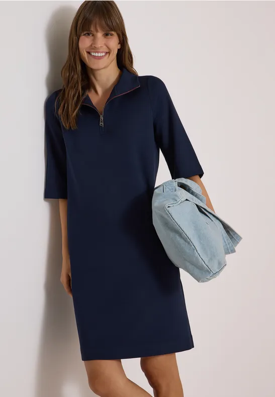 Knielanges Kleid mit Stehkragen und Zipper