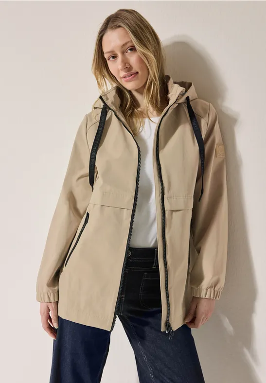 cecil Trenchcoat Kurz Hood Zip Polyester-Baumwolle Beige