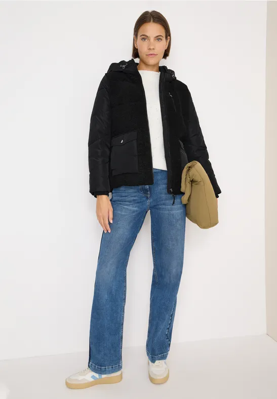 Thumbnail - Cecil Damen Teddy Jacke mit Strukturmix in Schwarz, Gr: L