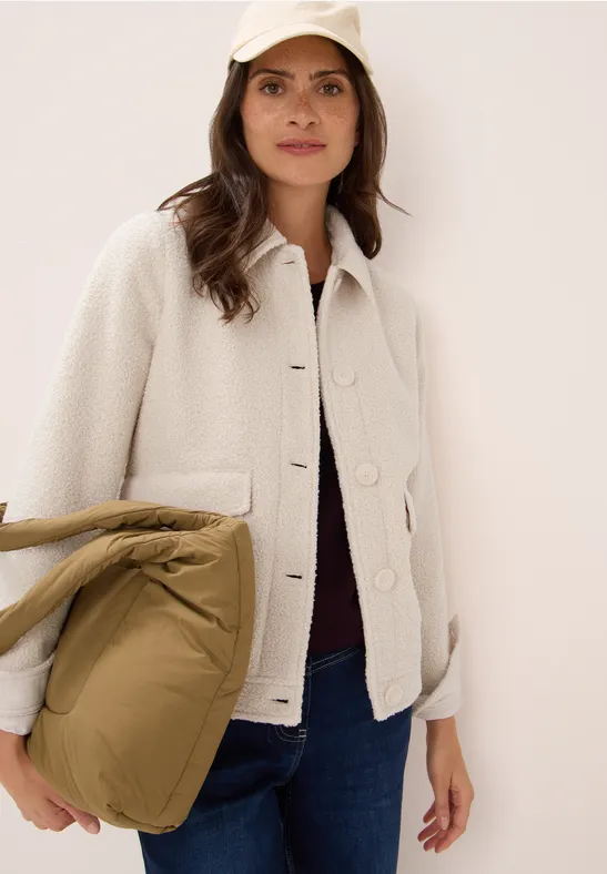 cecil Jacke Wolloptik Hemdkragen Knopf Polyester Weiß