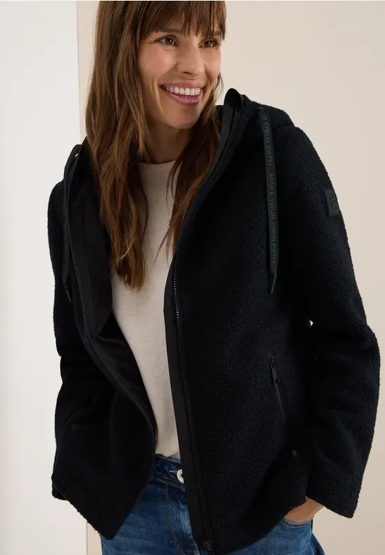 cecil Jacke Kurz Wolloptik Tunnelzug Reißverschlusstasche Blau