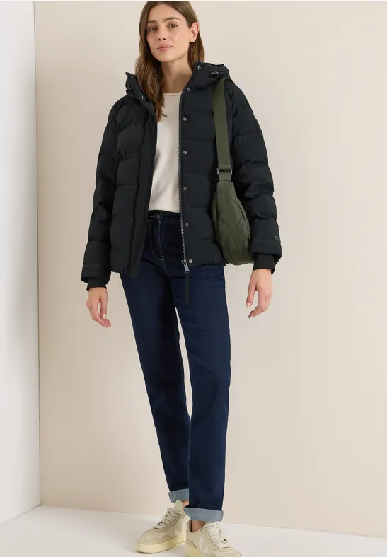 cecil Sportive Steppjacke Kapuze Tunnelzug Polyester Schwarz