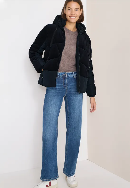 Thumbnail - Cecil Damen Puffer Jacke mit Cord-Mix in Blau, Gr: XXL