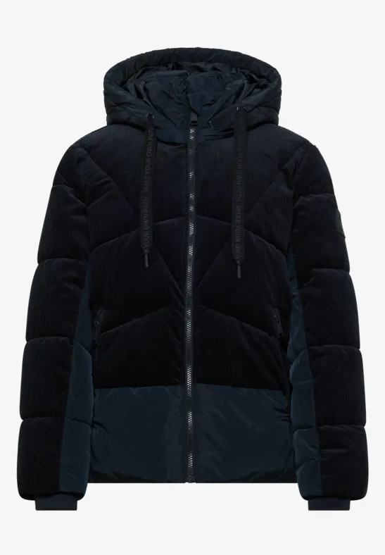 Thumbnail - Cecil Damen Puffer Jacke mit Cord-Mix in Blau, Gr: XXL