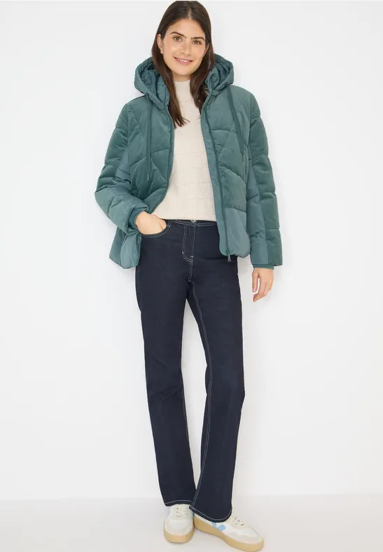 Thumbnail - Cecil Damen Puffer Jacke mit Cord-Mix in Grün, Gr: S