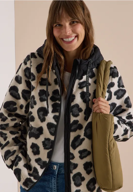 Jacke mit Wollanteil und Leo-Muster