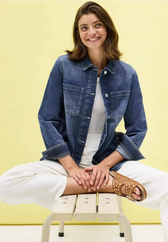 Thumbnail - Cecil Damen Denim Overshirt in Blau, Gr: XS
