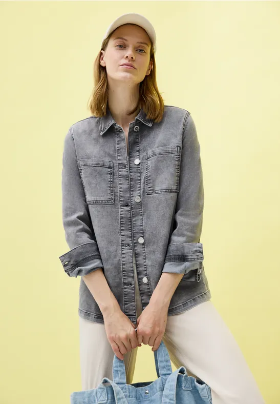 Thumbnail - Cecil Damen Denim Overshirt in Grau, Gr: L