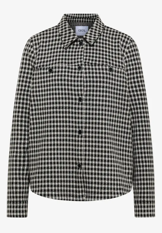 Thumbnail - Cecil Damen Jacquard Check Indoor Jacke in Schwarz, Gr: L