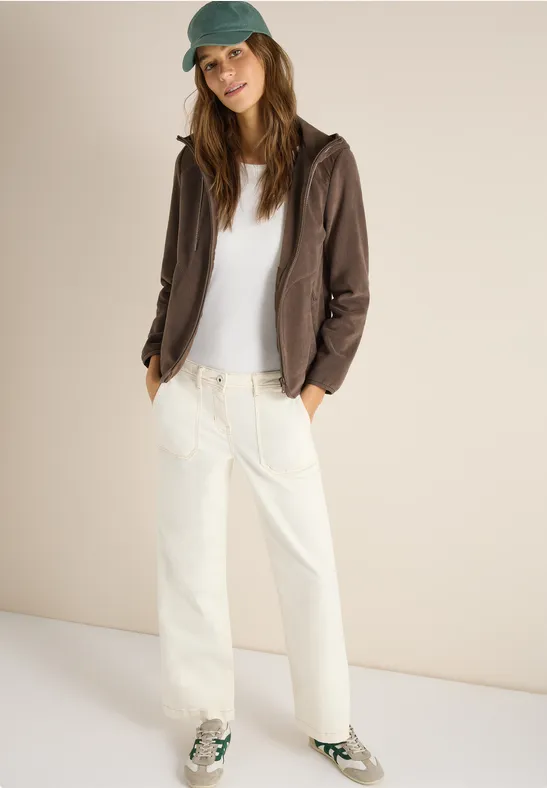 Thumbnail - Cecil Damen Fleecejacke mit Hoodie in Beige, Gr: M