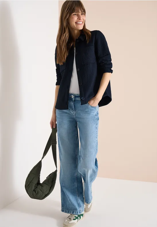 Thumbnail - Cecil Damen Overshirt mit Brusttaschen und Struktur in Blau, Gr: L