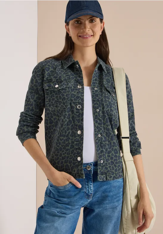 Denim Overshirt mit Leo-Muster