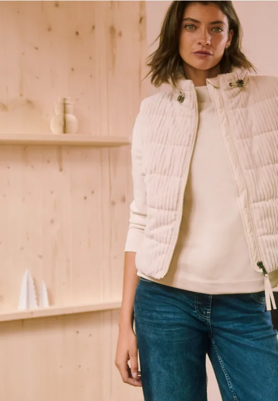 Cecil Femme Gilet en velours côtelé Struktumix in Beige, Gr: XL