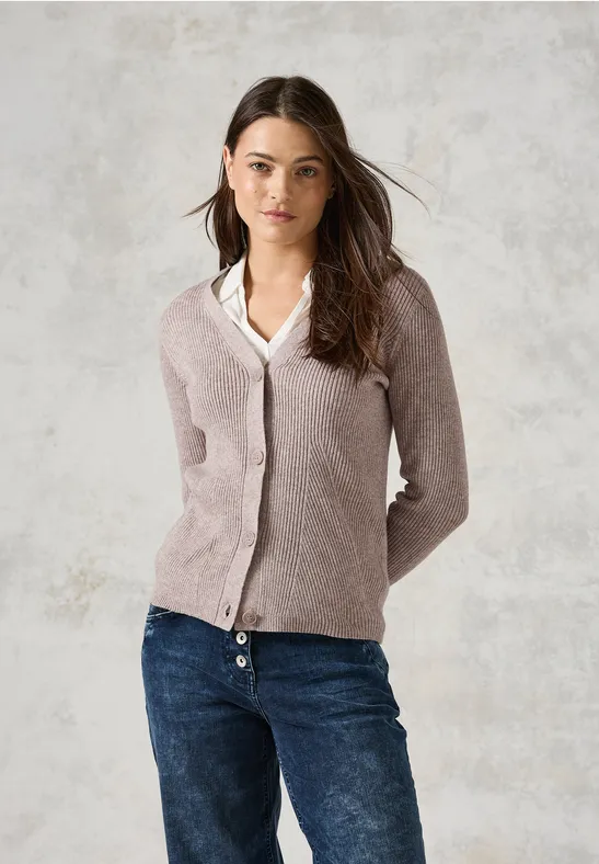 Cecil Femme Cardigan avec structure côtelée in Beige, Gr: XXL