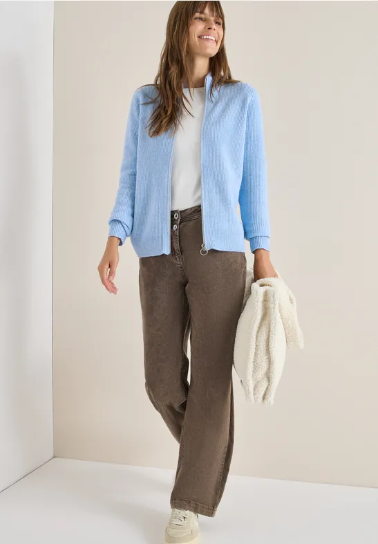 Cecil Femme Cardigan cosy avec fermeture éclair in Bleu, Gr: XXL
