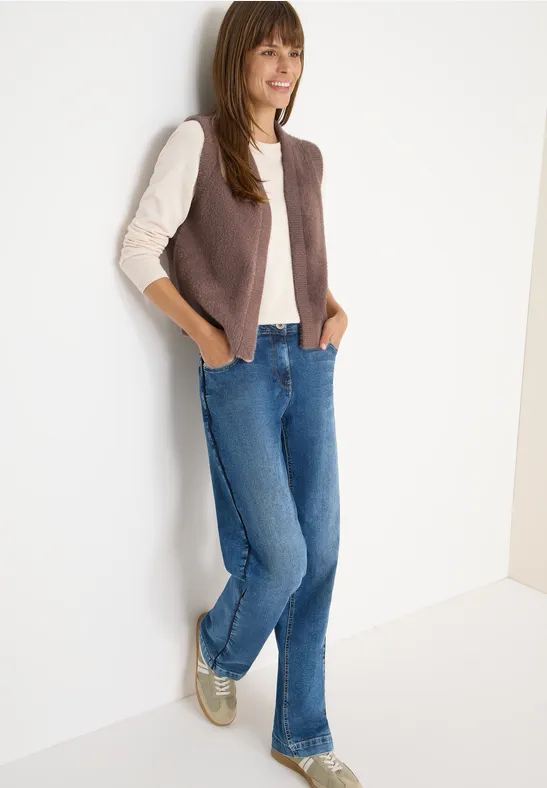 Thumbnail - Cecil Damen Offene Federgarn Weste in Braun, Gr: XXL