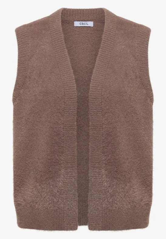 Thumbnail - Cecil Damen Offene Federgarn Weste in Braun, Gr: XXL