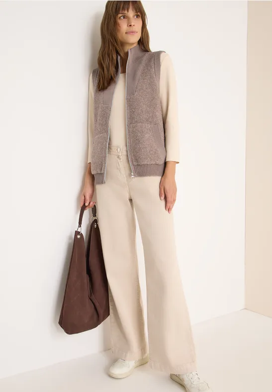 Thumbnail - Cecil Damen Softe Bouclé Strickweste in Braun, Gr: XL