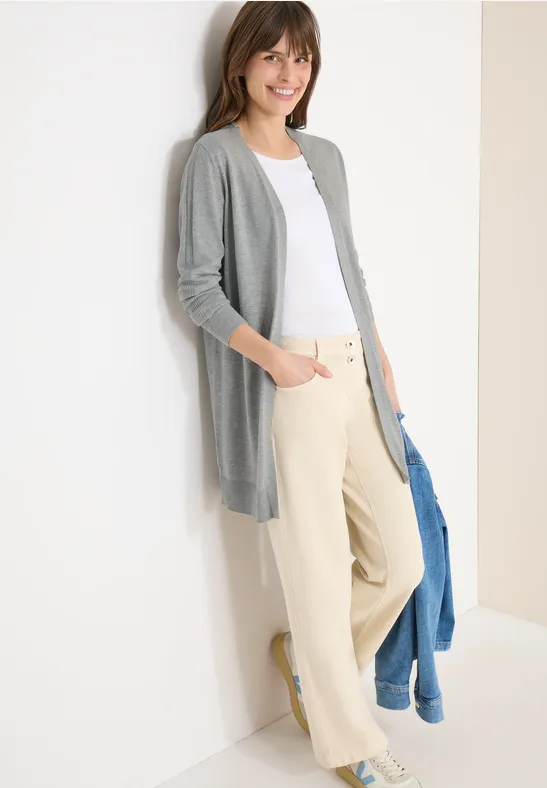 Thumbnail - Cecil Damen Basic Cardigan in langer Passform in Grau, Gr: S