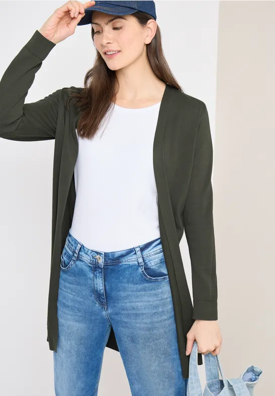 Thumbnail - Cecil Damen Basic Cardigan in langer Passform in Grün, Gr: 3XL