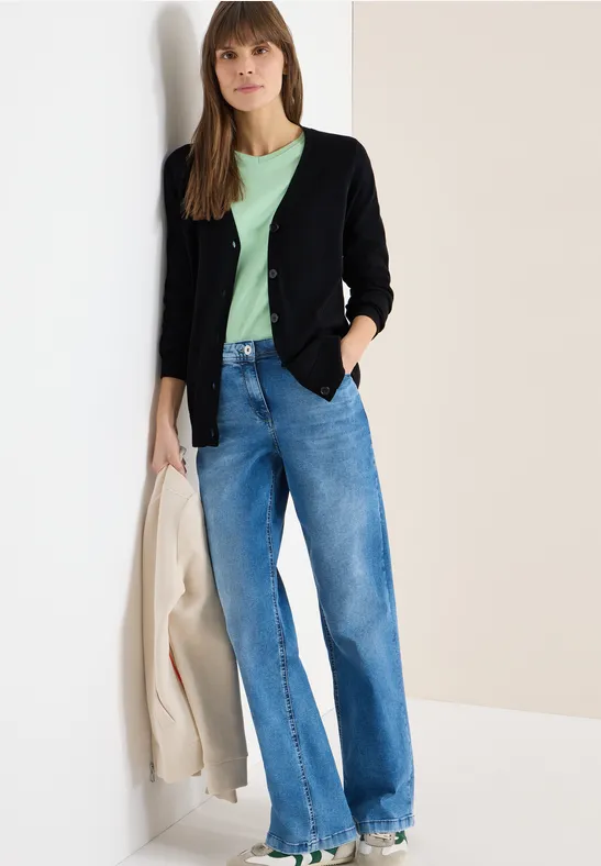 cecil Cardigan Basic V-Neck Baumwolle Schwarz