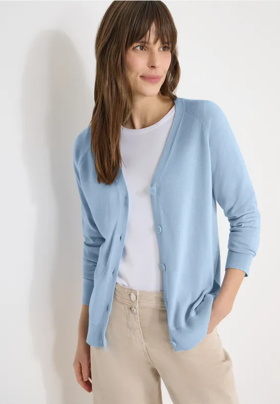 cecil Cardigan Basic V-Neck Baumwolle Blau