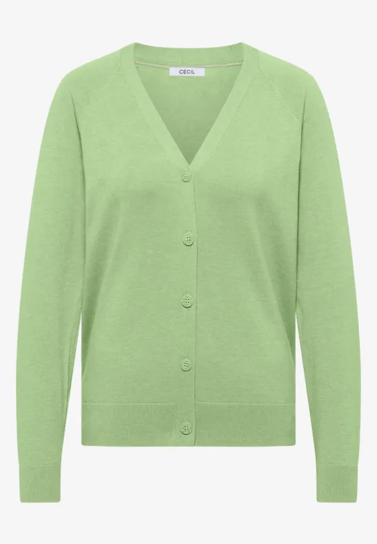 Thumbnail - Cecil Damen Basic Cardigan mit V-Neck und Knöpfen in Grün, Gr: XXL
