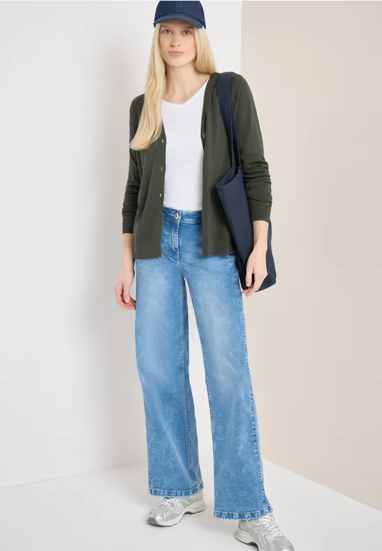 Thumbnail - Cecil Damen Basic Cardigan mit V-Neck und Knöpfen in Grün, Gr: XS