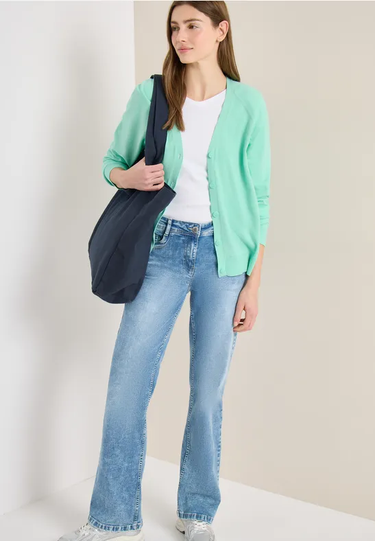 Thumbnail - Cecil Damen Basic Cardigan mit V-Neck und Knöpfen in Grün, Gr: L