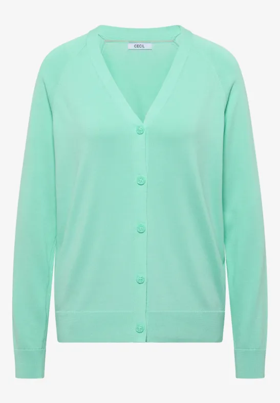 Thumbnail - Cecil Damen Basic Cardigan mit V-Neck und Knöpfen in Grün, Gr: L