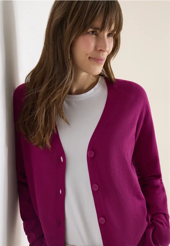 cecil Cardigan V-Neck Knöpfe Baumwolle Pink