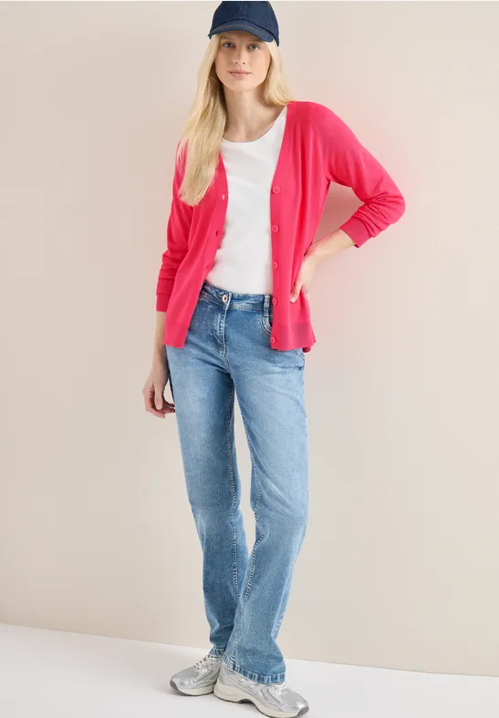 Thumbnail - Cecil Damen Basic Cardigan mit V-Neck und Knöpfen in Rot, Gr: XXL