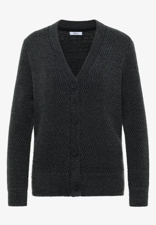 Thumbnail - Cecil Damen Federgarn Cardigan in Schwarz, Gr: XXL