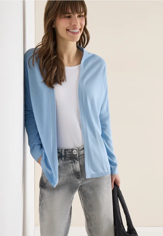 Thumbnail - Cecil Damen Basic Cardigan in offener Passform in Blau, Gr: XS