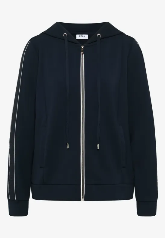Thumbnail - Cecil Damen Gallonstreifen Sweatjacke in Blau, Gr: M