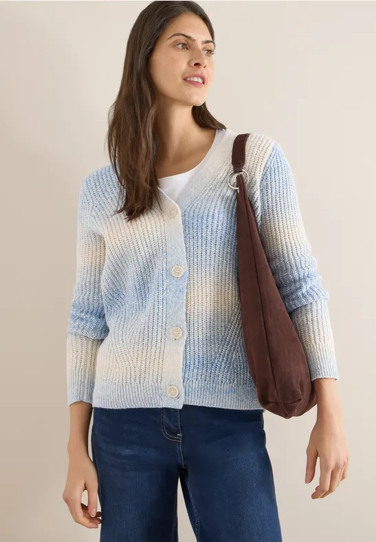cecil Cardigan Space Dye V-Neck Baumwolle Blau