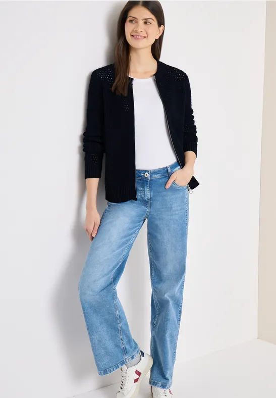 Thumbnail - Cecil Damen Langarm Cardigan in Crochet-Optik in Blau, Gr: S