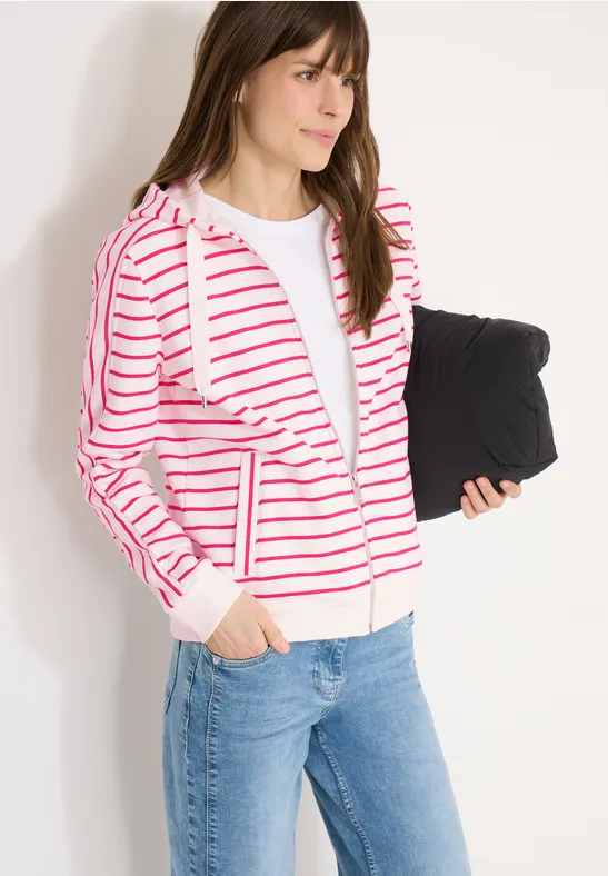 Thumbnail - Cecil Damen Gestreifte Kapuzenjacke in Pink, Gr: S