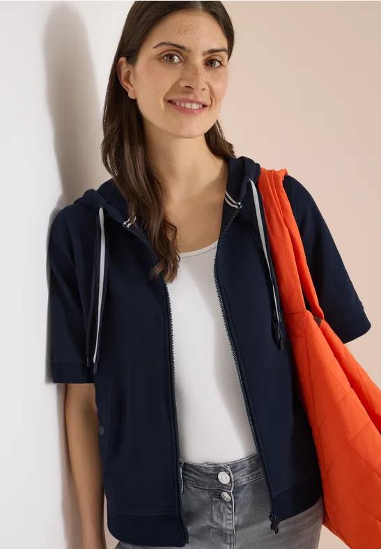 cecil Kurzarm Hoodie Jacke Kapuze Tunnelzug Blau