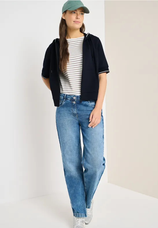 Thumbnail - Cecil Damen Kurzarm Sweatjacke mit Kapuze in Blau, Gr: 3XL