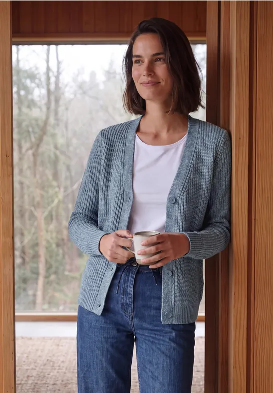 Grofgebreid vest met V-hals en gemêleerde look