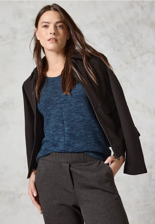 cecil Pullover V-Ausschnitt Struktur Baumwolle-Polyester Blau