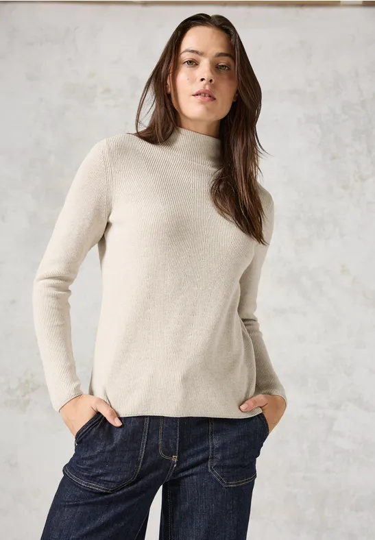 cecil Pullover Strukturmix Turtleneck Baumwolle Beige