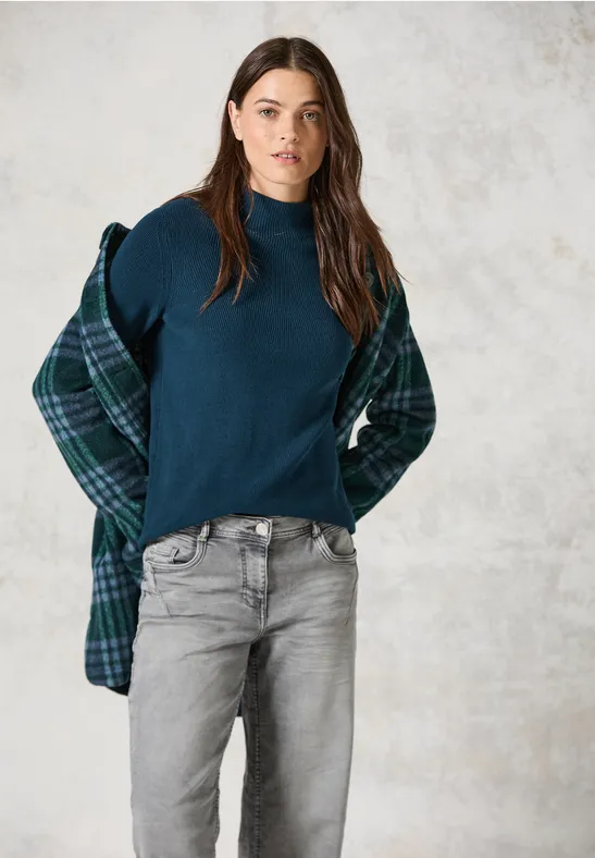 cecil Pullover Turtleneck Feinstrick Baumwolle Blau